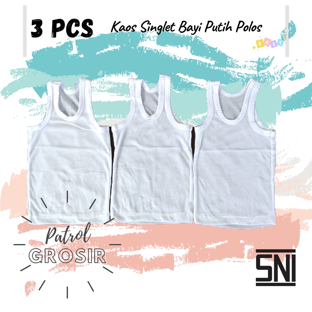 3 PCS Singlet Bayi Putih Polos | SNI |