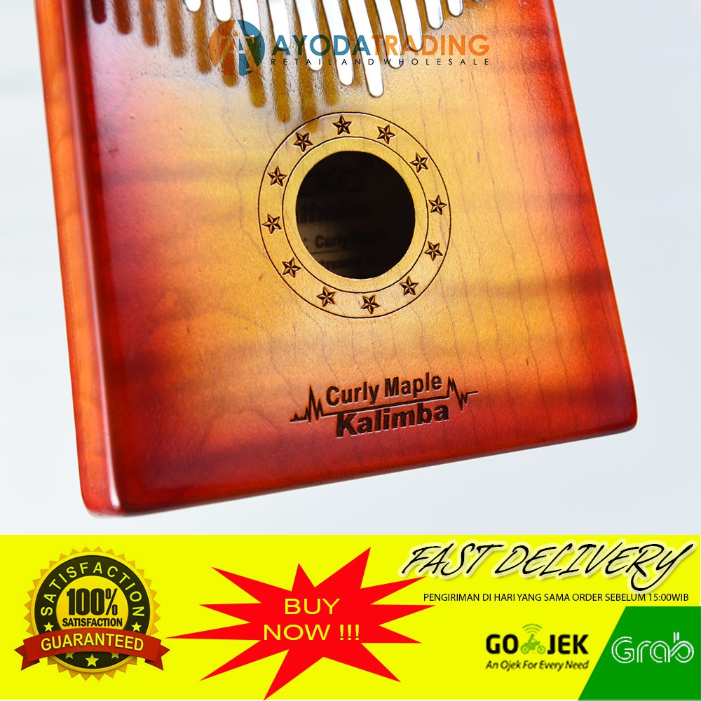 Paket Authentic Gecko Kalimba K17 MC-S Curly Maple Hard Case