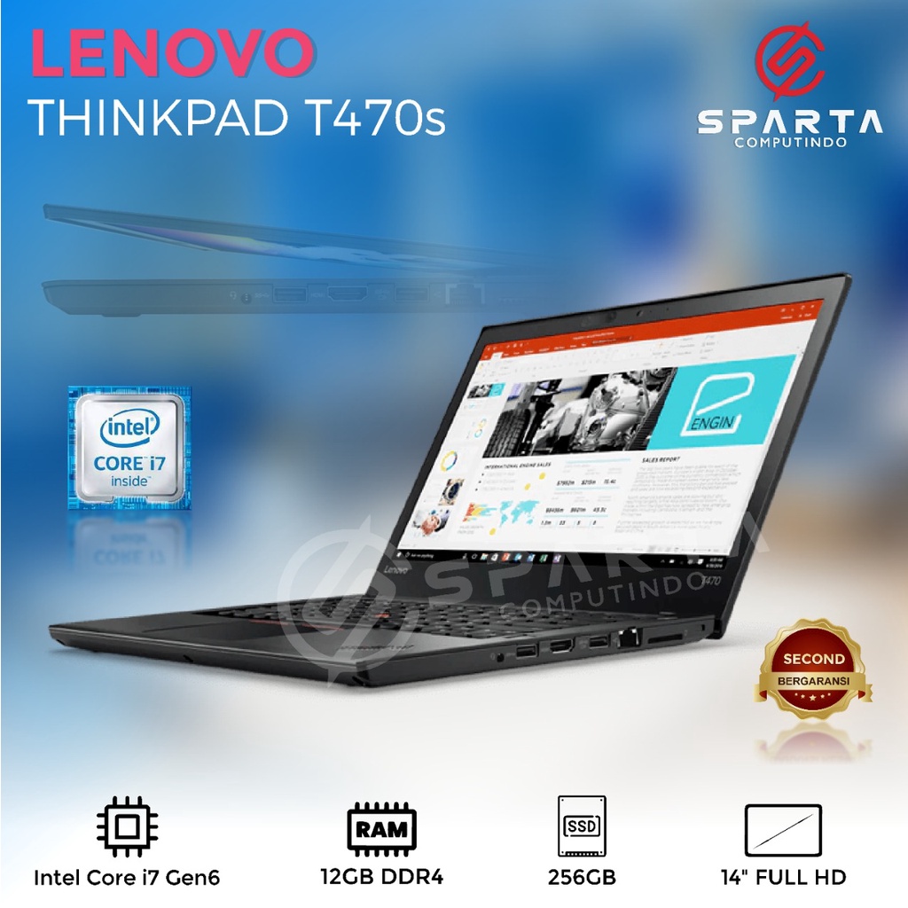 Laptop Lenovo Thinkpad T470s Core i7 Ram 12GB SSD 256GB 14 inch FHD Second Bergaransi