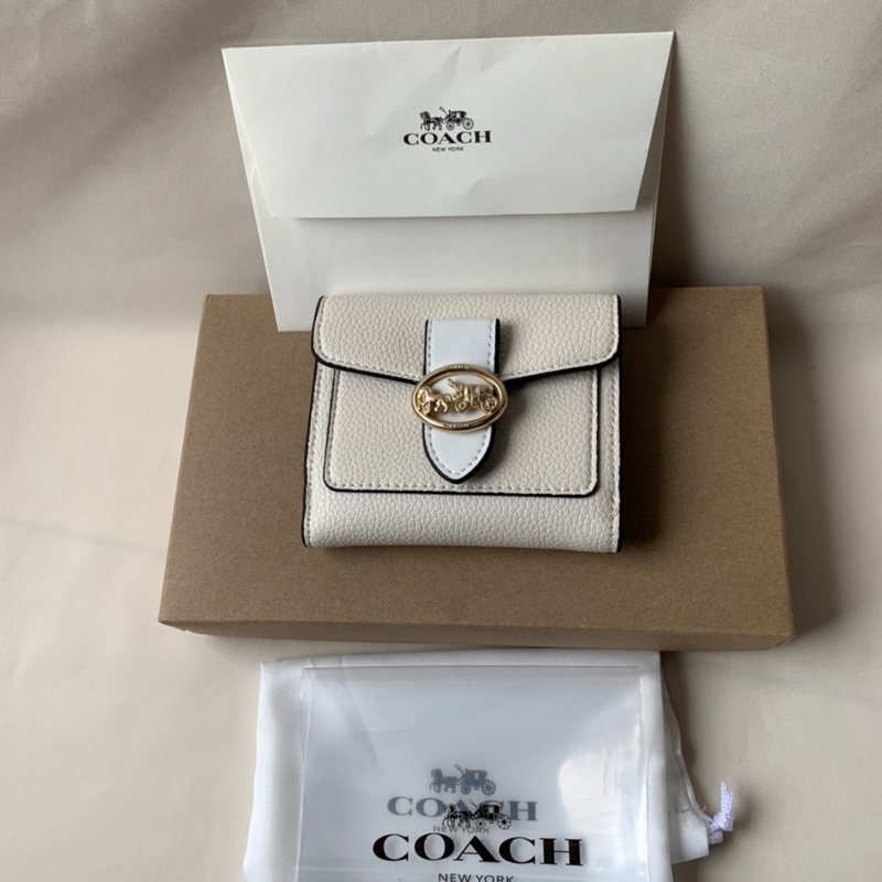 Coach Georgie Small Wallet In Signature Pebble White (C6654)