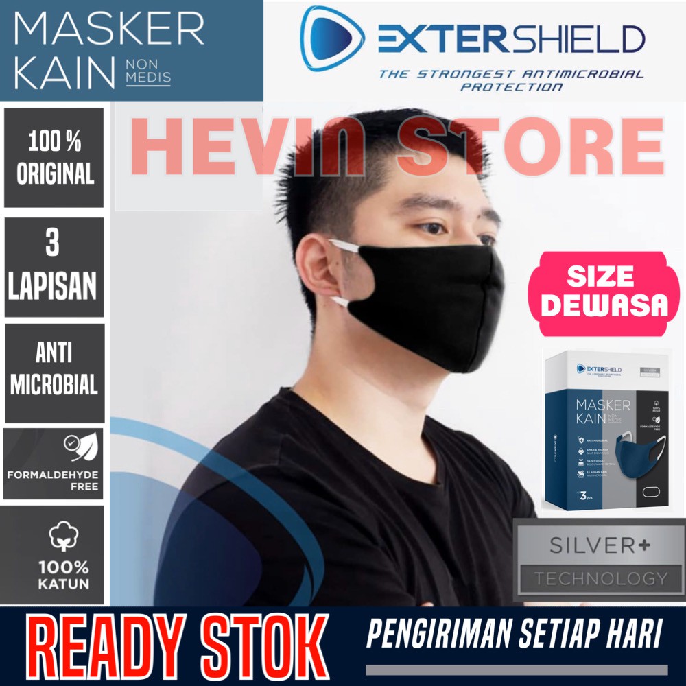 MASKER KAIN EXTERSHIELD 100% KATUN NON MEDIS 3 PLY PAKET UKURAN DEWASA