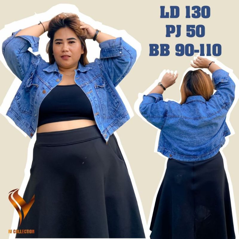 JAKET WANITA JUMBO DENIM WASH TEBAL BORDIL MUAT BB 70-90 KG OVERSIZE