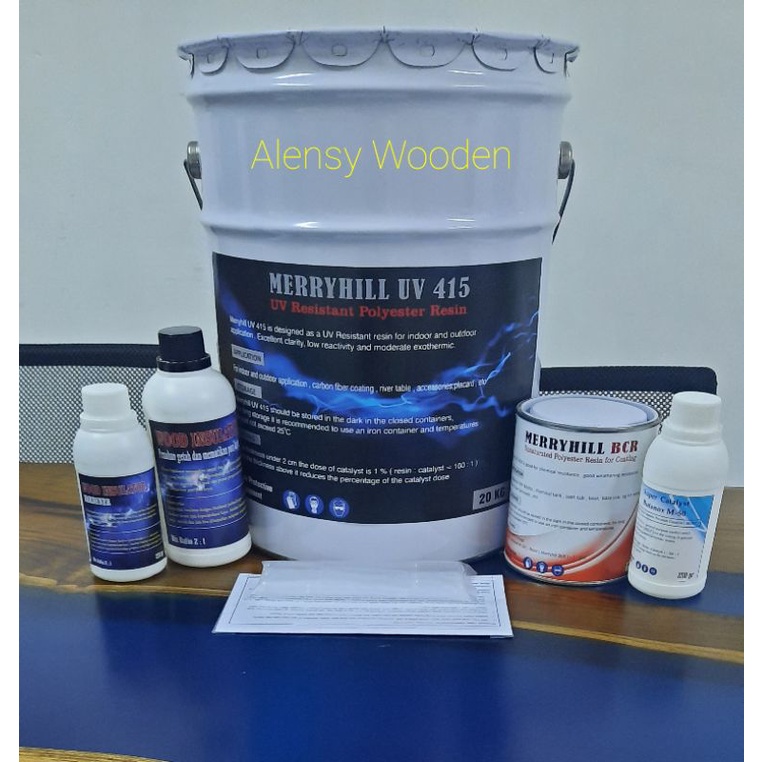Resin Merryhill UV 415 20 kg + Wood Insulator untuk pembuatan meja