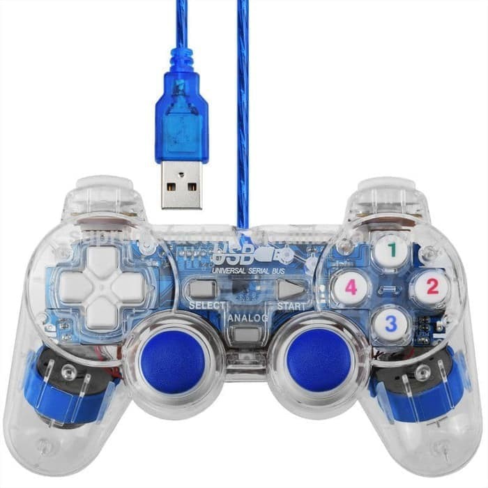 GAMEPAD SINGLE GETAR TRANSPARAN STICK PS USB SINGLE M-TECH R-ONE TOMBOL BIRU/ GAMEPAD SINGLE USB HITAM