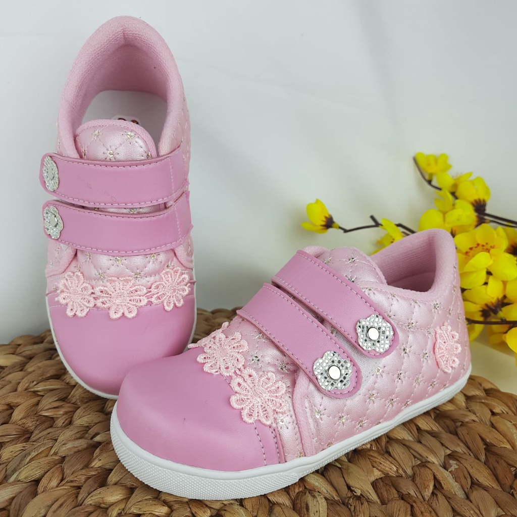 mandirishoestore-SEPATU SNEAKER BUNGA PINK PUTIH PAYET ANAK PEREMPUAN 1-6 TAHUN  BAY05