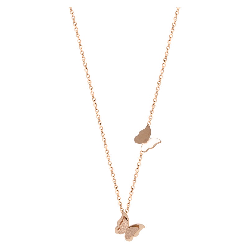 Kalung Tiga Dimensi butterfly titanium steel 18K rose gold