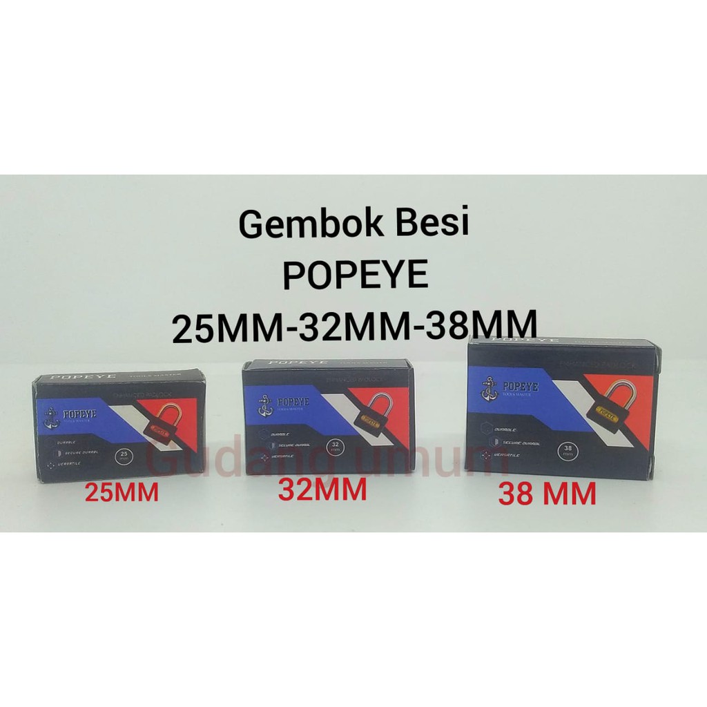 Jual Gembok Besi Hitam Popeye Leher Pendek Varian Mm Mm Mm Shopee Indonesia