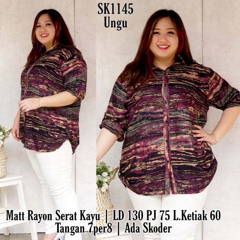 JUNE ATASAN WANITA JUMBO/KEMEJA WANITA TERBARU 2021/KEMEJA JUMBO ETNIK MUAT SAMPAI BB 100KG LD 130-MONA UNGU