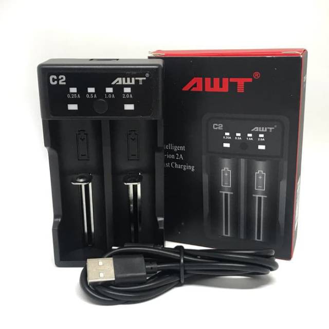 Jual CAS BATERAI VAPE VAPOR AWT 2 SLOT LENGKAP DENGAN LAMPU INDIKATOR