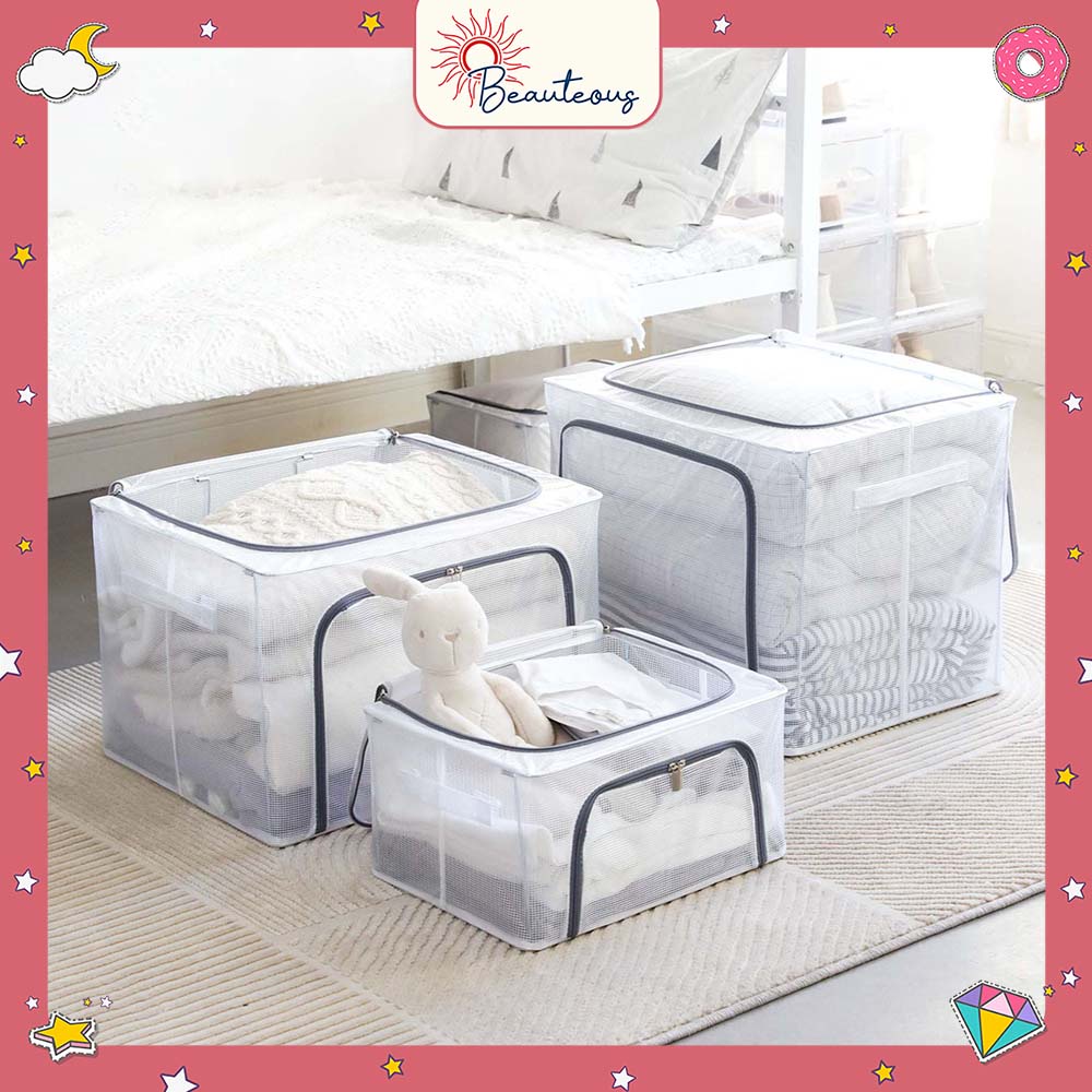 Storage Box Tempat Penyimpanan Baju Bad Cover Box Organizer Resleting Serbaguna