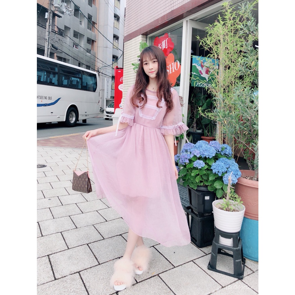 Merah Muda Ungu Gaya Peri Gaun Musim Panas Lembut Gadis Sifon Boneka Gaya Vintage Gaun Panjang Rok 2