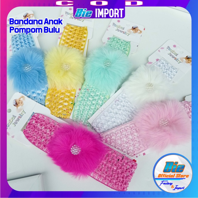 Bandana Anak Korea Pink Bunga Pompom Uniq Impor Best Seller