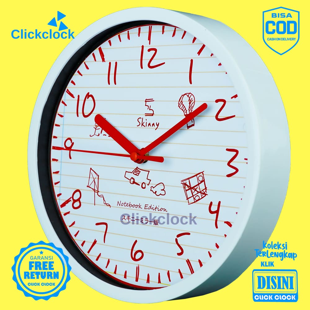 Jam Dinding Analog Minimalis Red Skinny SK1189 Besar Dekorasi Kamar Murah