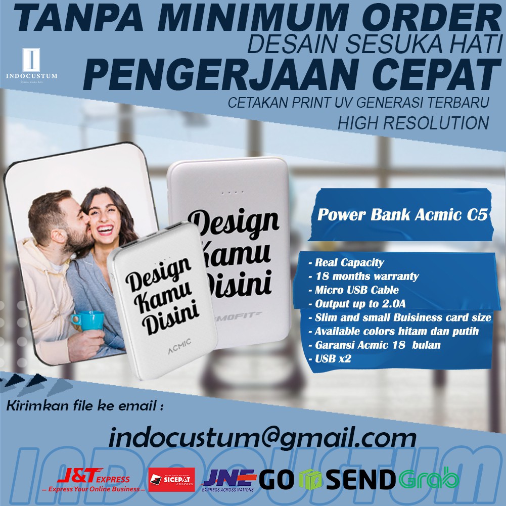 Mini PowerBank ACMIC CUSTOM PRINT 5.000mAh DESIGN BEBAS Power Bank IC029