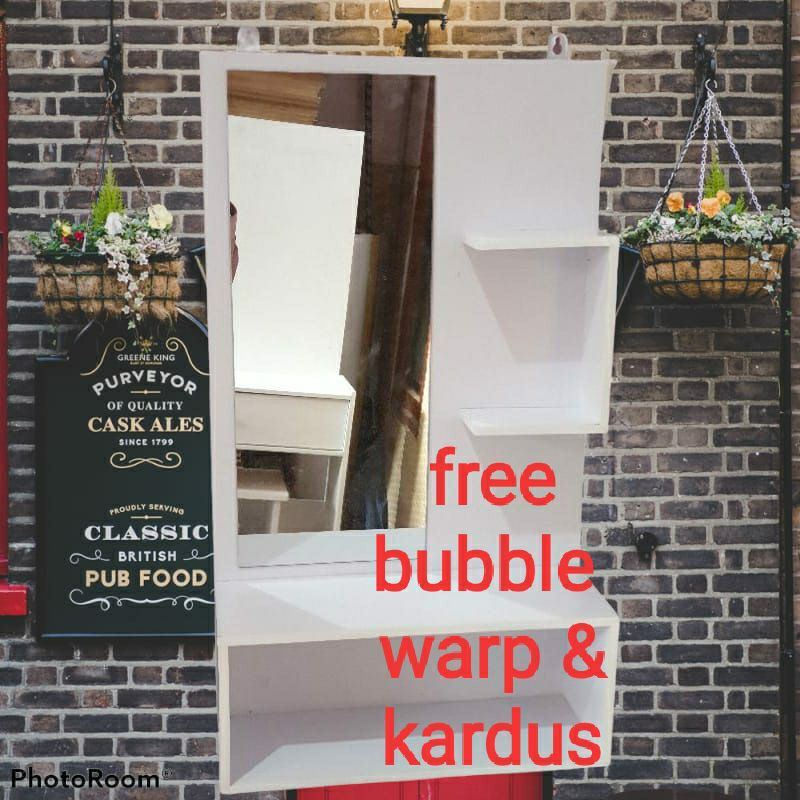 Kaca Rias Dinding Meja Rias Minimalis Cermin Rias Gantung Rak Kaca Meja Kosmetik Kaca Make up Tolet 