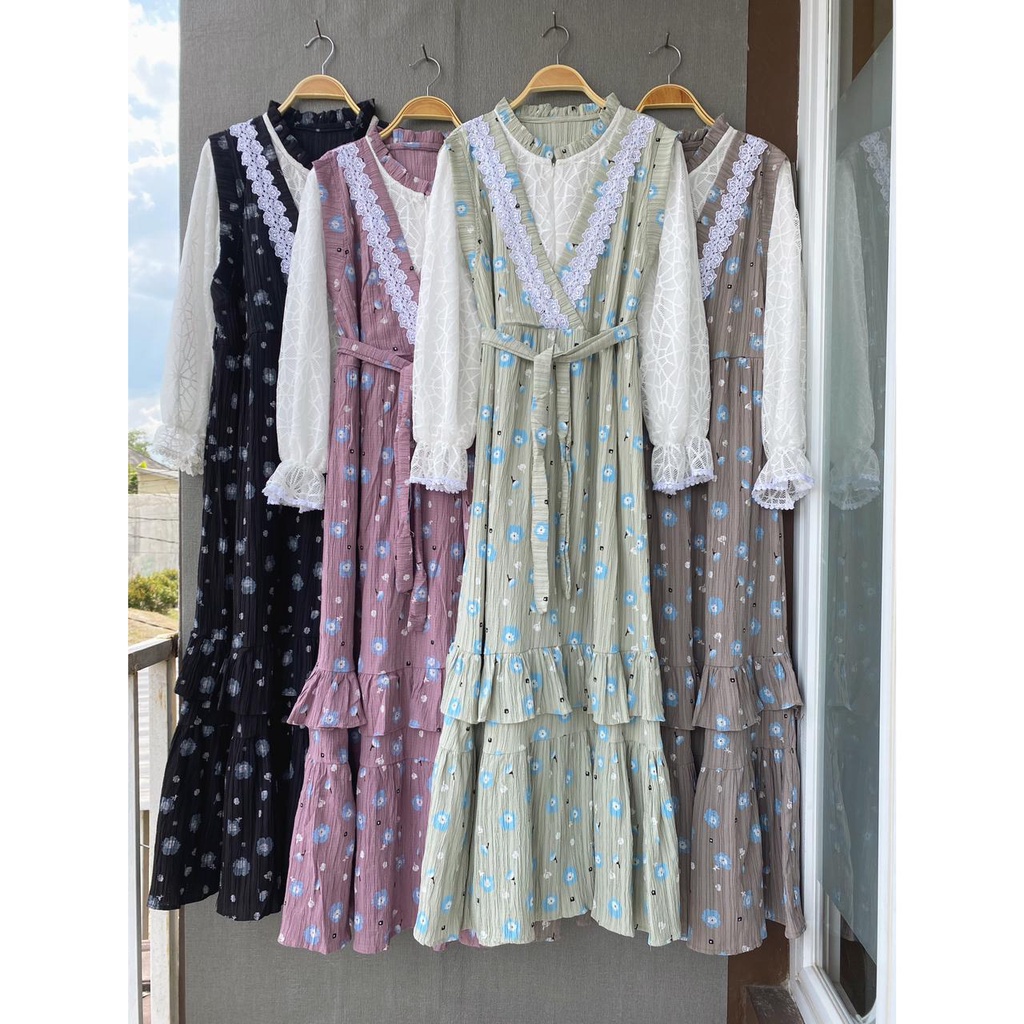 Diandra Maxi, dress brukat premium, gamis mewah, dress etnik Bangkok, gamis brokat, dress busui frie