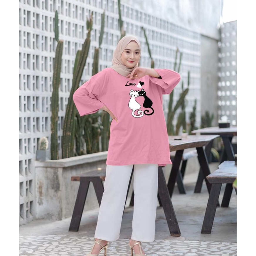 KAOS OVERSIZE TOP HIJAB WANITA MEOW 2 / OVERSIZE SLIT BLOUSE