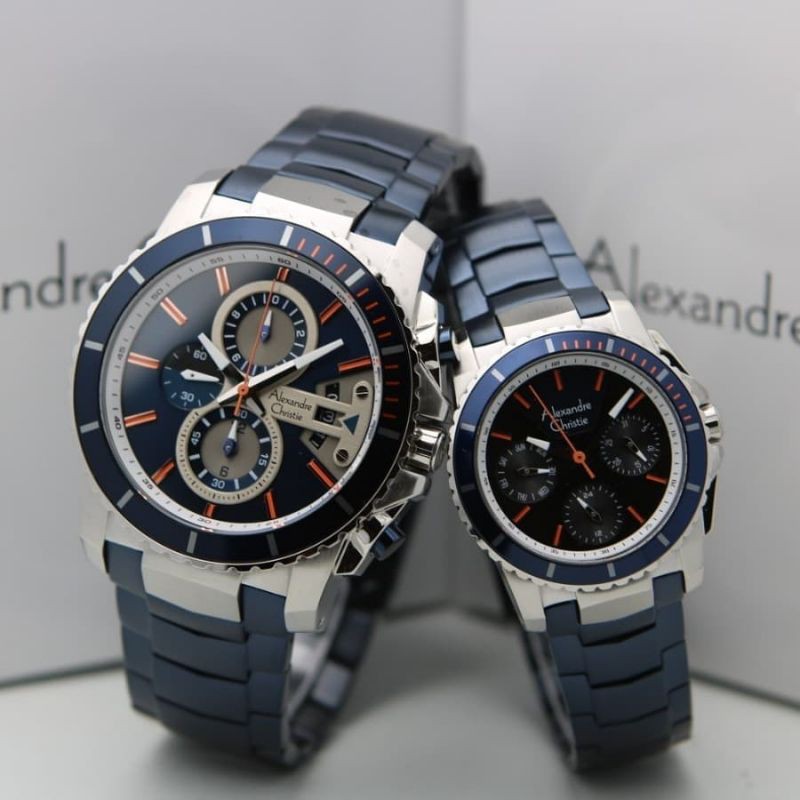 Jam Tangan Couple Alexandre Christie AC6455 M Silver / Blue Original