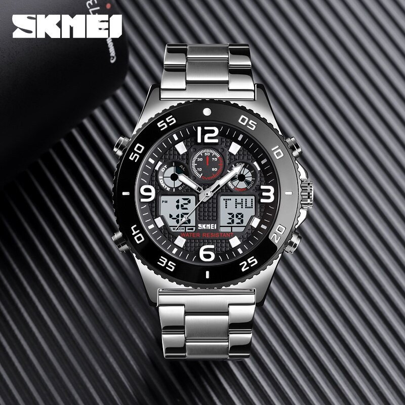 SKMEI 1538 Jam Tangan Pria Digital Analog Tali Stainless WATCHKITE WKOS