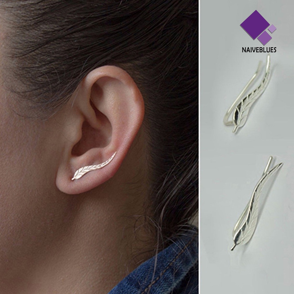 1 Pasang Anting Stud Bentuk Daun Bahan Alloy Untuk Wanita