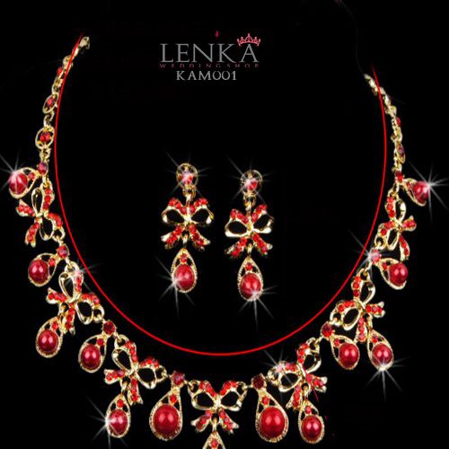 [PRODUK TERBATAS] SET AKSESORIS WEDDING KALUNG ANTING MERAH PENGANTIN PESTA KAM001