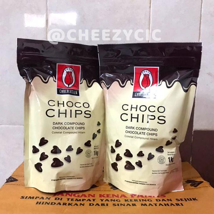 

Choco chip Dark Chocolate tulip 1Kg - chocochips dark coklat TERLARIS TERPERCAYA ORIGINAL