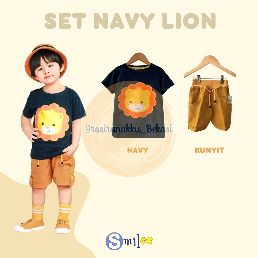 Setelan Anak Cowok Biru Navy Lion Size 1-3Tahun Murah