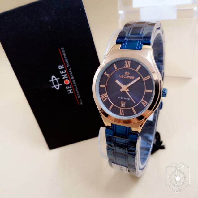 Jam tangan HEGNER 1601 Blue Rs Gold Original pria