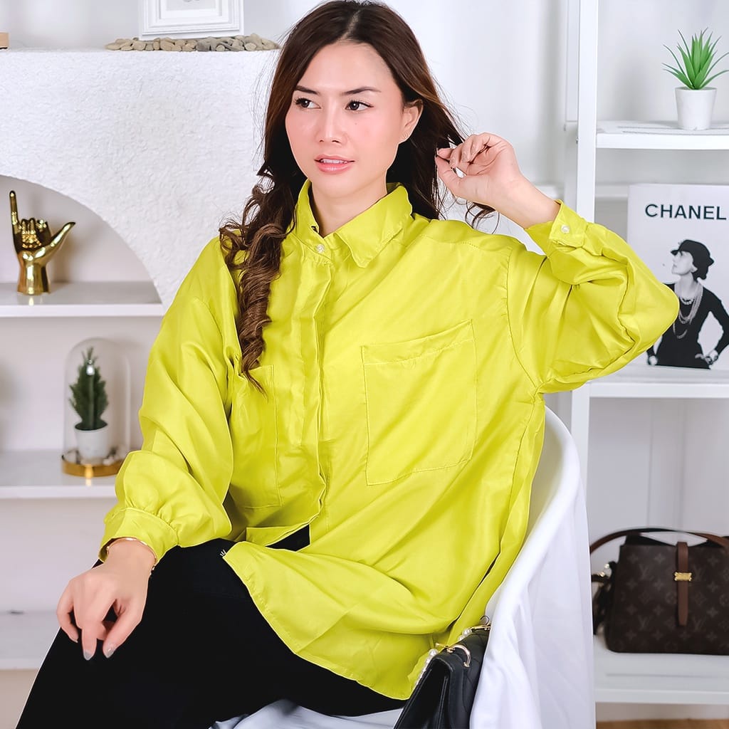 Tq88indonesia Baju Kemeja Wanita Lengan Panjang ./ Kem Areum Korean Oversize XXL Shirt / Kemeja Polos Wanita Terbaru / Hem Putih