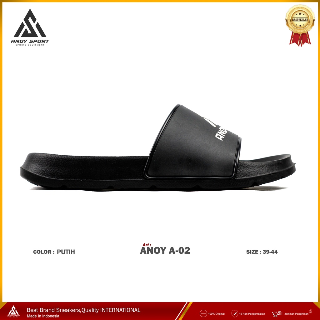 Sandal Pria Kasual Hitam Anoy A-02 Sendal Slide Fashion Korea Sandal Slop Sendal Karet