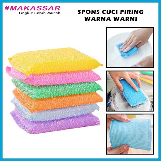 Jual Spons Cuci Piring Warna Warni Spon Sponge Sabut Jaring Alat Dishwashing Dapur Masak Busa