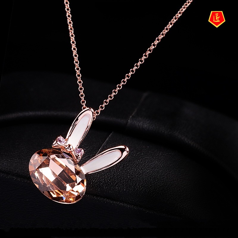 [Ready Stock]European and American Fashion 18K Rose Gold Necklace Female Personality Rabbit Pendant