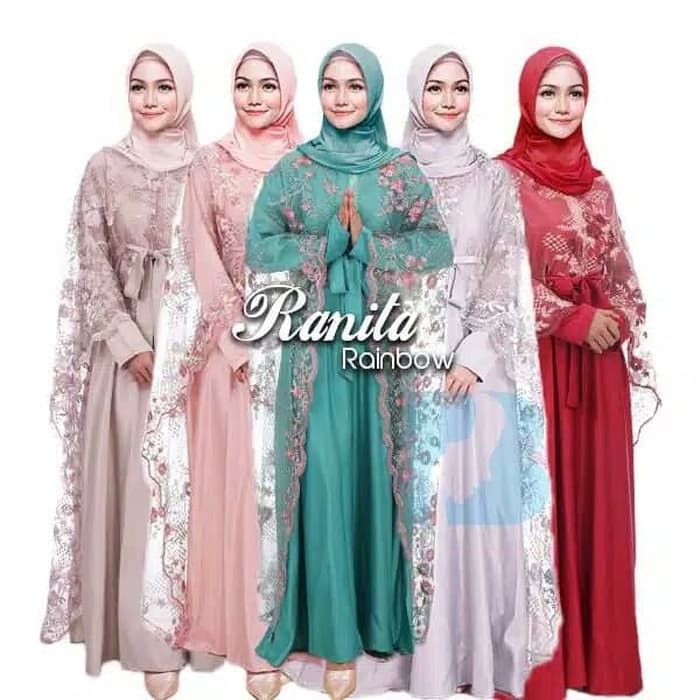 MM-120 GAMIS PESTA RANITA BRUKAT RAINBOW PREMIUM FASHION MUSLIM