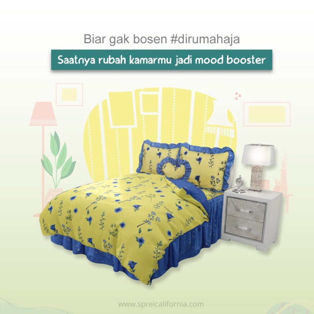 BEDCOVER SET 180x200 CALIFORNIA KING NO 1 SPREI RUMBAI MOTIF HANNA - BED COVER  BADCOVER BETCOVER