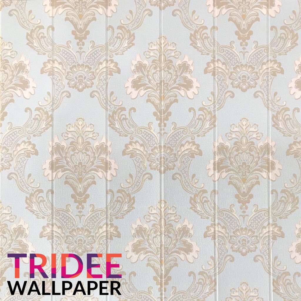 Wallpaper Foam 3D Motif Damask hijau biru|TRIDEE DAMASK GREEN BLUE