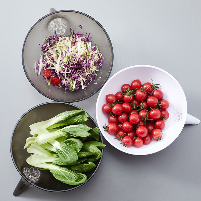 (BOW) Wadah Baskom Tirisan tempat Cuci sayur buah keranjang Saringan dengan Drainer Multifungsi