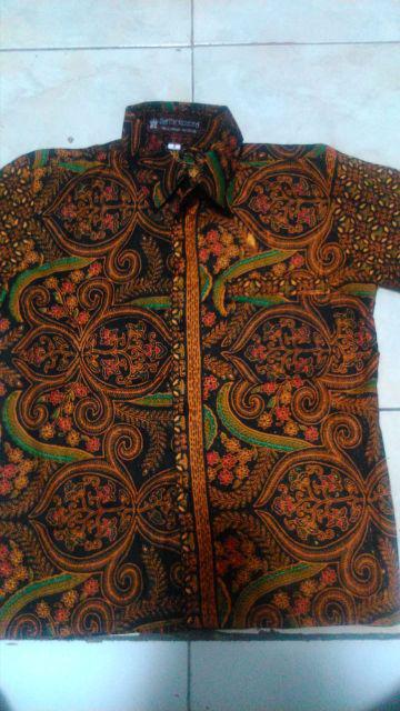 Ruzza Batik Anak Ukuran 0-15 Tahun Kemeja Motif Liris Seno Kawung Sogan Mocca Coklat Baju Laki-laki