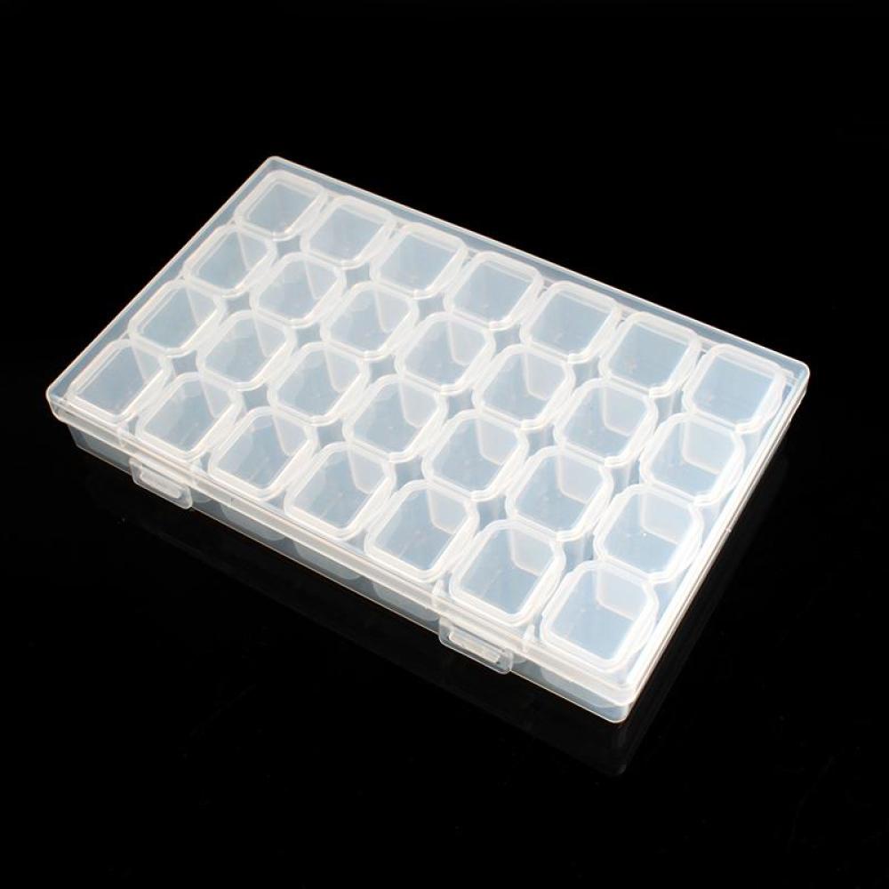 Timekey Kotak Plastik Transparan 28 Slot Display Holder Perhiasanberlian Imitasi Nail Art M1P9