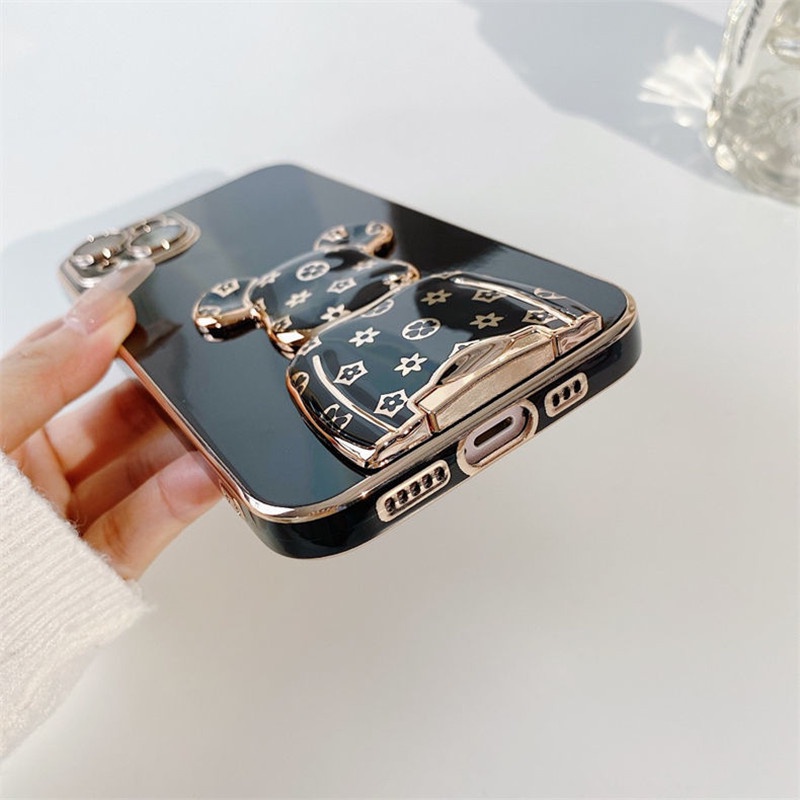 Premium Luxury Trolley Stand for iPhone 11 12 Pro 13 Pro max mini XS XR XSmax 7/8/se2020 7plus/8plus Violent Bear All-Inclusive Shockproof Soft Case