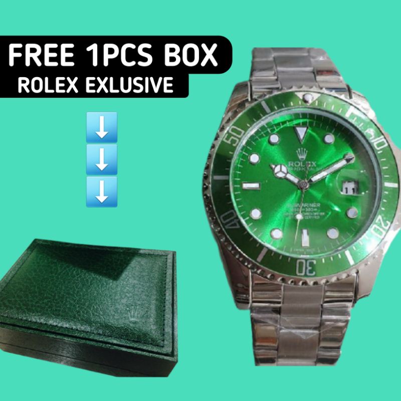 Jam Tangan Rolex Pria Otomatis Automatic Premium Stainless Steel Tanggal Aktif Tanpa Baterai Free Bo