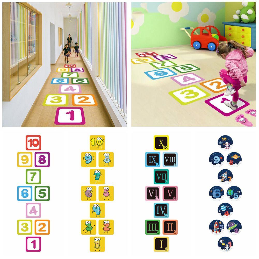 Suyo Hopscotch Game Removable Tk Ornamen Nursery Decals Kartun Angka Grids