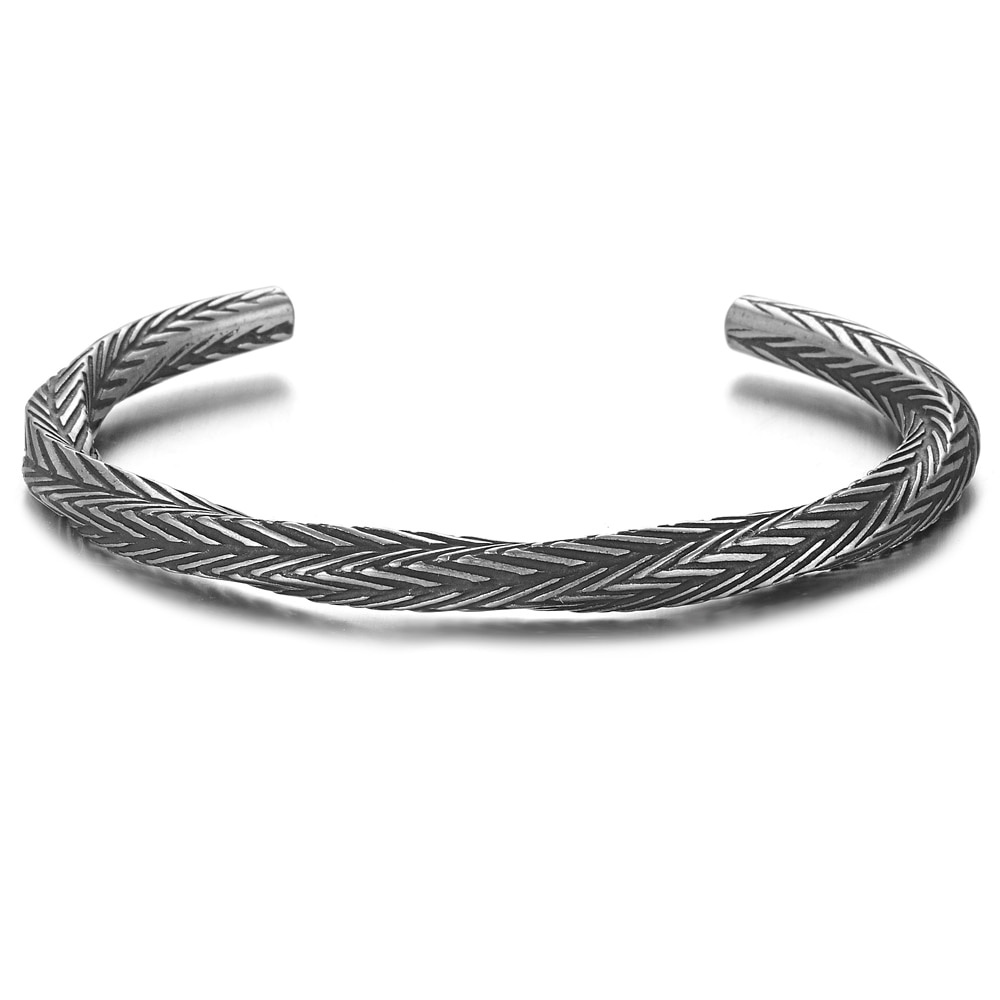 Gelang Model Terbuka Bahan Titanium Steel Warna Silver Gaya Vintage Untuk Pria