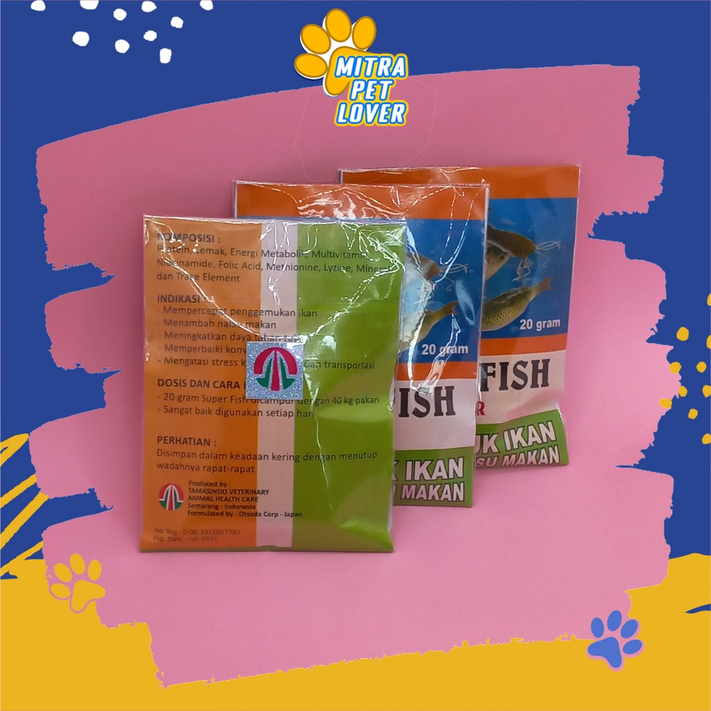 SUPLEMEN PENGGEMUK IKAN - SUPER FISH 20 GRAM ORIGINAL - SUPERFISH PENAMBAH NAFSU MAKAN - TINGKATKAN DAYA TAHAN TUBUH &amp; IMUN IKAN FISH - MURAH - PET ANIMAL HEALTHCARE &amp; VETERINARY TAMASINDO OBAT &amp; VITAMIN TERNAK HEWAN BINATANG PELIHARAAN MITRAPETLOVER