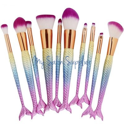 Kuas Make Up Brush Set Mermaid Ekor Ikan isi 10