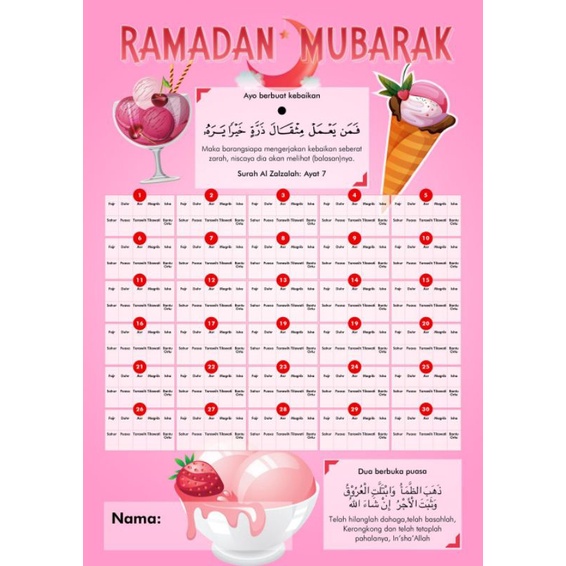 

Calendar Ramadhan activity design pink Ice cream