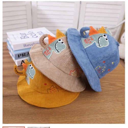 Topi Bucket hat bayi Dino 3d bordir import topi anak lucu motif Dinosaurus 6 Bulan - 2 Tahun