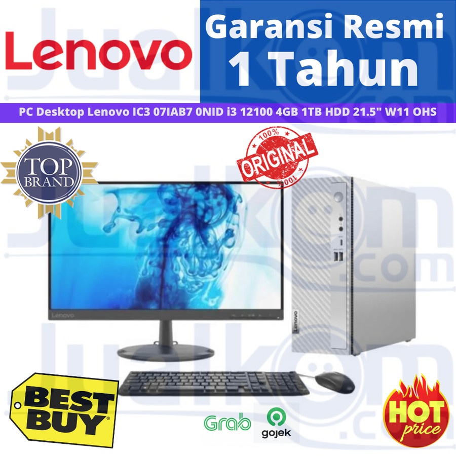 PC Desktop LENOVO IC3 07IAB7 0NID i3 12100 4GB 1TB HDD 21.5” WIN11 OHS