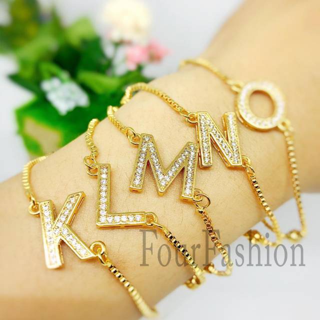 Fourfashion - Gelang tangan Sirkon ARIAL Huruf Capital Xuping GOLD