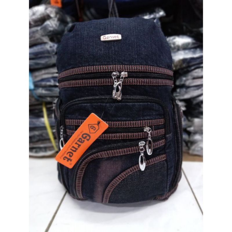 Tas ransel wanita bahan jeans denim ori Garnet