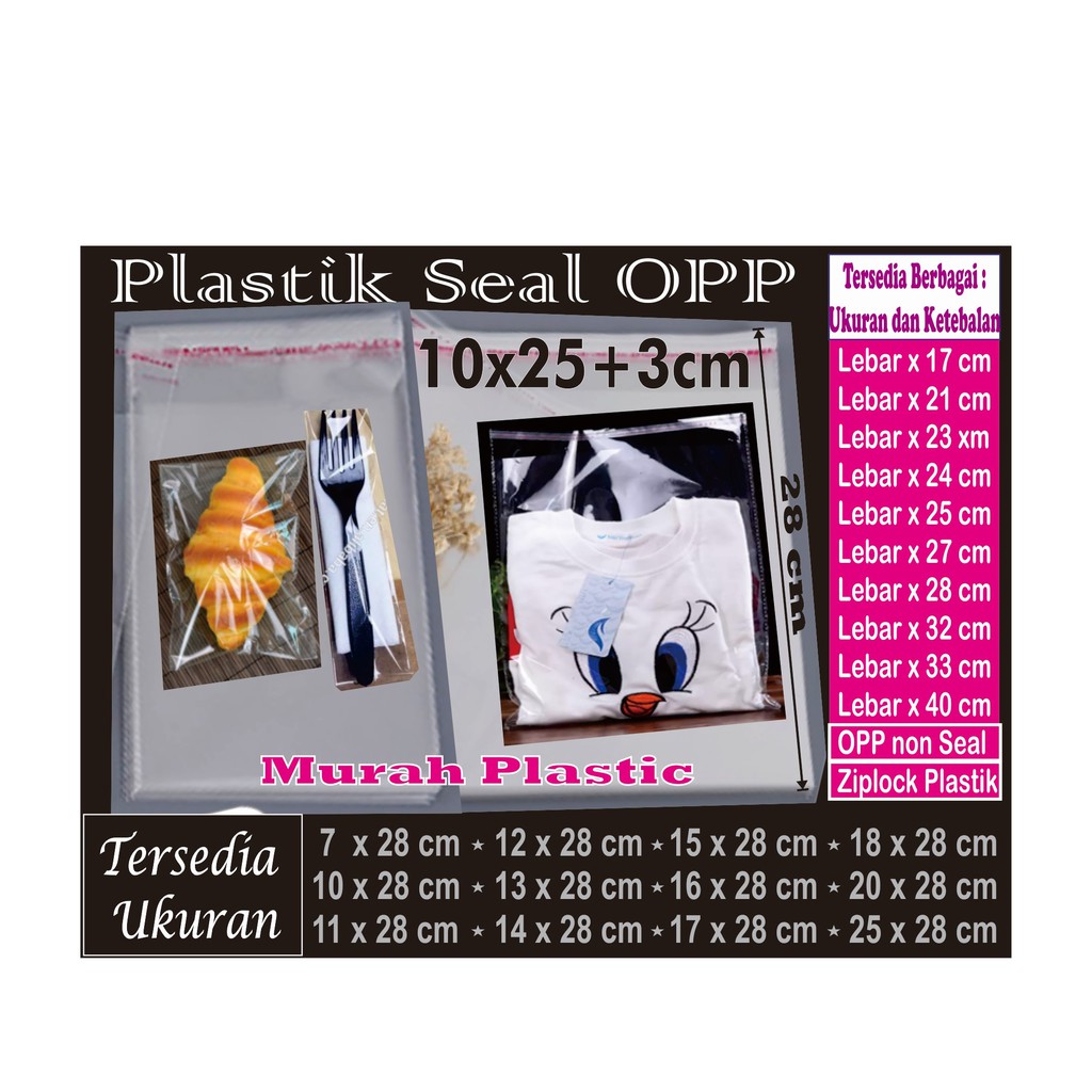 Plastik OPP 10 x 25 isi 100 pcs + lem/undangan/roti/souvenir/dll